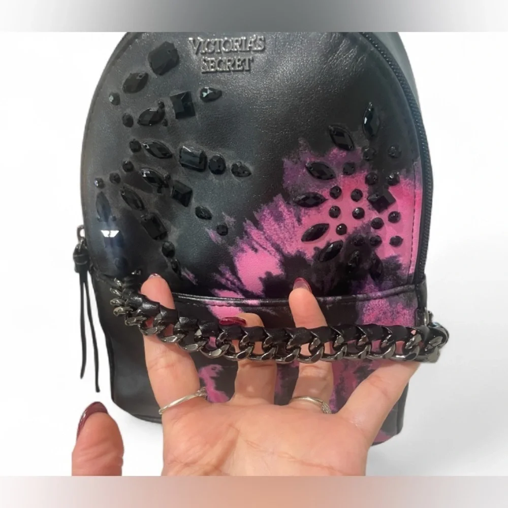 Victoria’s Secret Black Studded Tie-Dye Mini Backpack – NWOT Adjustable Straps - Picture 6 of 9